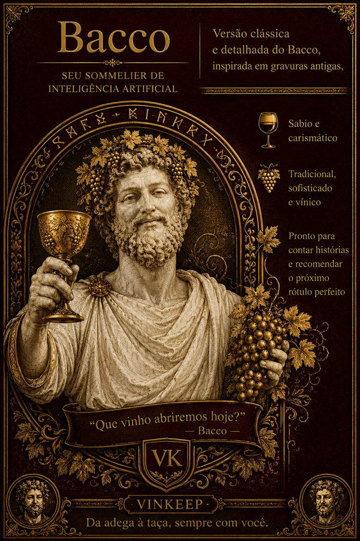 Bacco, sommelier de IA do Vinkeep — assistente digital para gerenciar adega de vinhos